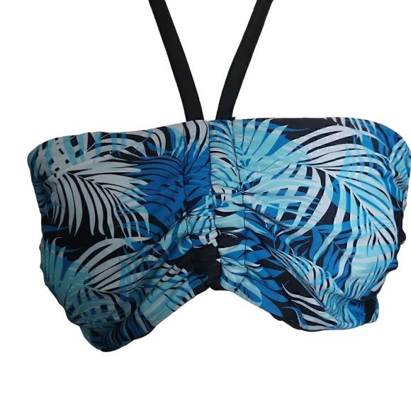 Time & Tru Ladies Size Large Blue Black Palm Print Halter Bikini Top - Picture 4 of 6
